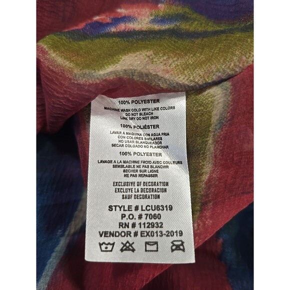 Red Multicolor Tassel Tie Sheer Blouse Top OS Boho Floral Oversized Fairy Grunge - Picture 7 of 7